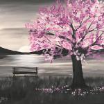 Purple Tree and Park bench